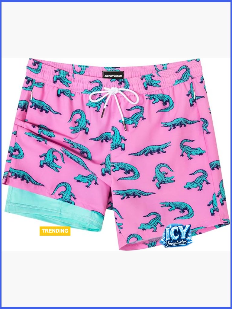 Men's Swim Trunks With Compression Liner 5" Quick Dry Zipper Pockets